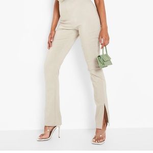 split hem stretch woven pants